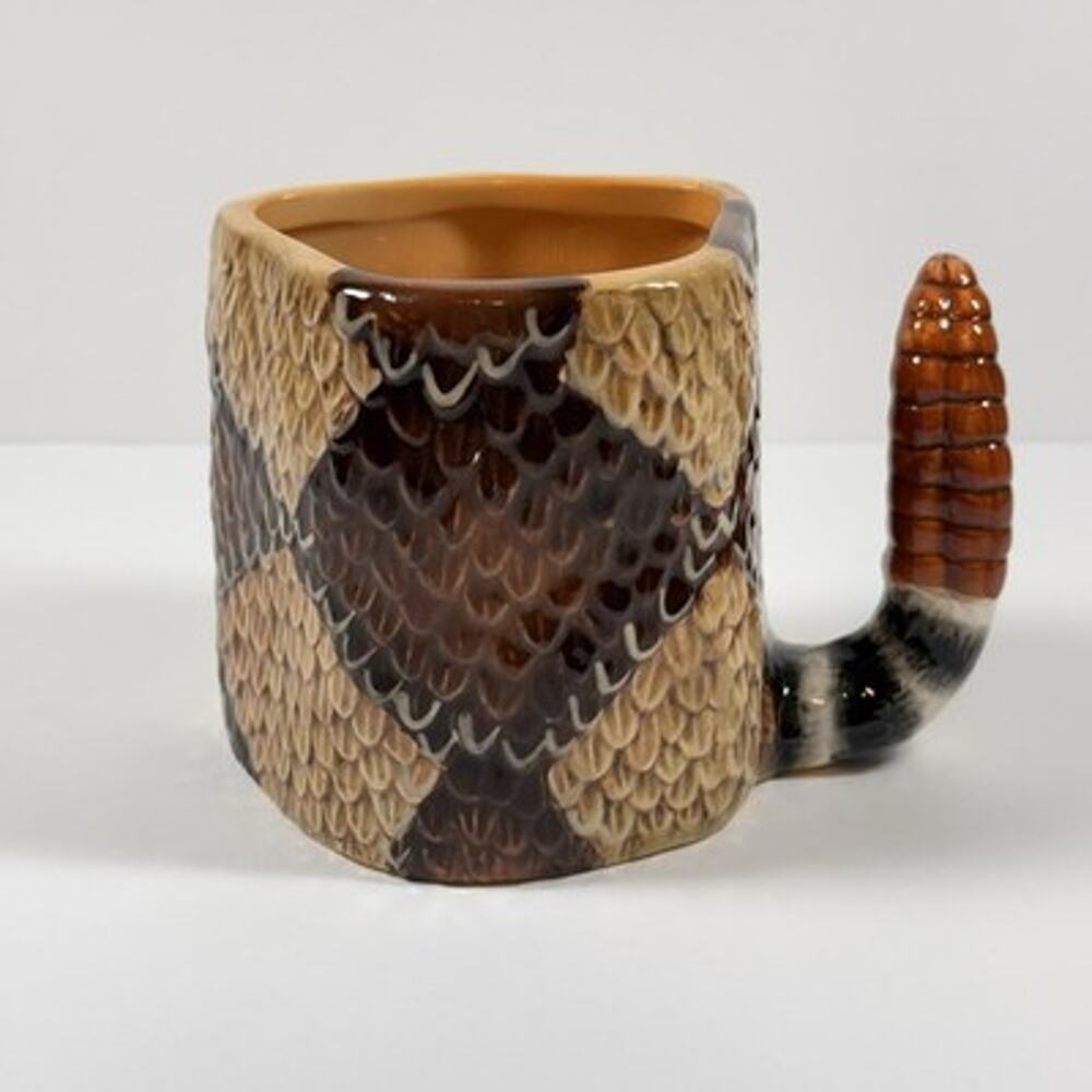 Diamondback Rattlesnake Coffee Mug Cup Snake Head Inside Ceramic Reptile Scales